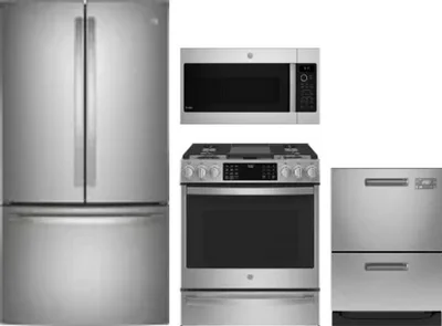 4 Piece Package Includes Refrigerator, Range, Microwave And Dishwasher
